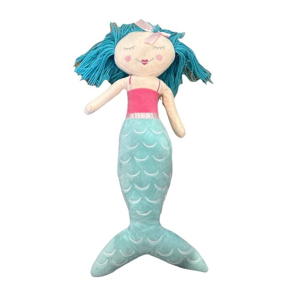 Your Zone Mermaid Plush Stuffed Soft Doll Pillow Blue Yarn Hair 23” Purple Teal - Picture 1 of 6